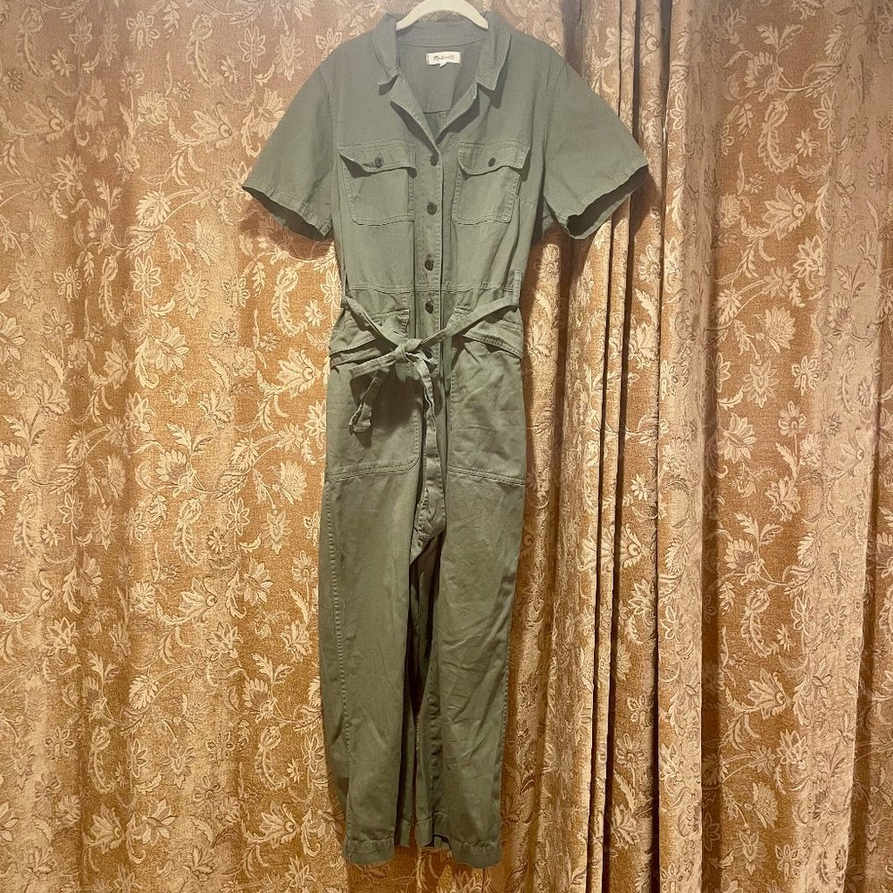 Madewell XXL (18W) olive denim short sleeved tie-wasted jumpsuit